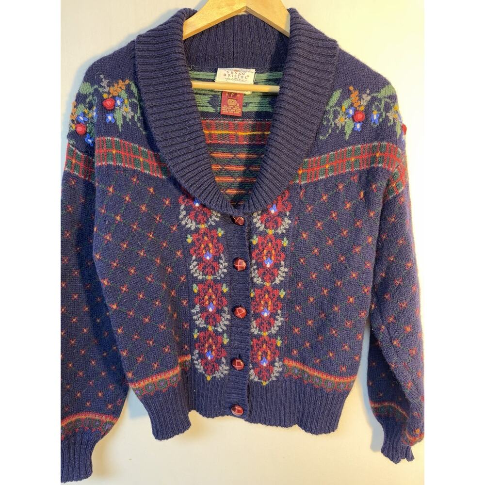 Vintage Susan Bristol Wool Cardigan Petite‎ Small Fair Isle Cottagecore